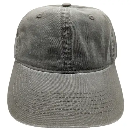 Photo of a cap that has been put through a heavy enzyme wash, with some fading on some of the fabric edges and seams